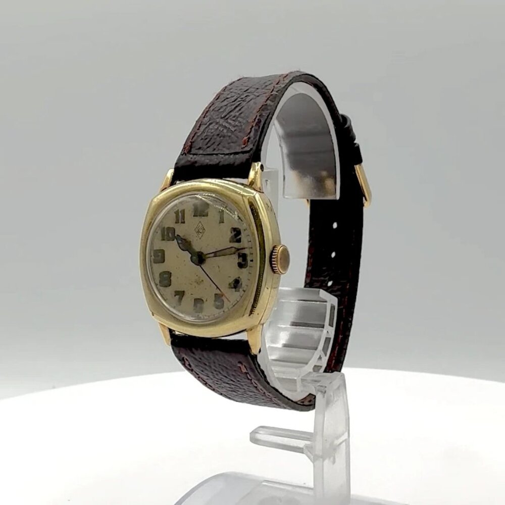Vintage 27mm Leonard Krower Cushion Men's Mechanical Wristwatch 14k Gold Filled